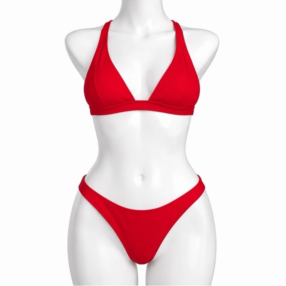 Pretty LittleThing 2pc Triangle Bikini Large Plunge Top Cheeky Bottoms NWT